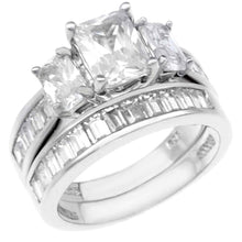 Load image into Gallery viewer, Sterling Silver Baguette Cz Ring Set with 3 Prong Ser Cz in the Center