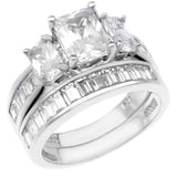 Sterling Silver Baguette Cz Ring Set with 3 Prong Ser Cz in the Center