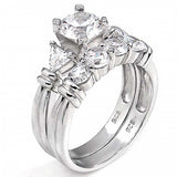Sterling Silver Cz Wedding Ring Set with a Prong Set Round Cut Cz in the Center
