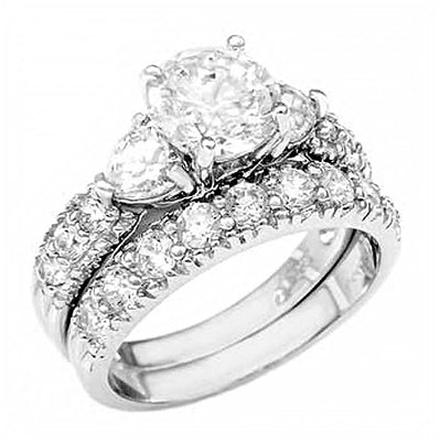 Sterling Silver Round Cz Wedding Ring Set with an 8MM Prong Set Cz in the CenterAnd Ring Width of 9MM