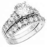 Sterling Silver Cz Wedding Ring Set with an 8MM Round Cz in the CenterAnd Ring Width of 8MM