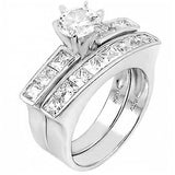 Sterling Silver Channel Set Cz Wedding Ring Set with a Prong Set Cz in the CenterAnd Ring Width of 7MM