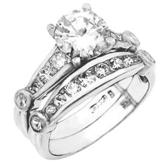 Sterling Silver Round Cz Wedding Ring Set with a 7MM Prong Set Cz in the CenterAnd Ring Width of 7MM