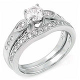 Sterling Silver Pave Set Cz Wedding Ring Set with a 5MM Prong Set Round Cz in the CenterAnd Ring Width of 8MM