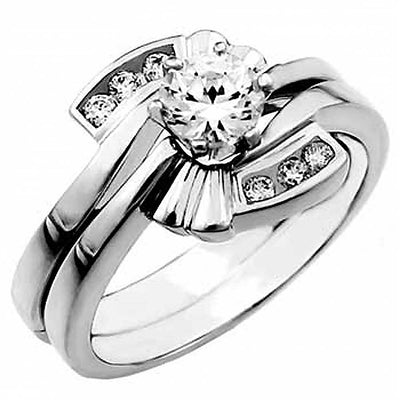 Sterling Silver Cz Wedding Ring Set with a Prong Set cz in the Center