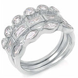 Sterling Silver Bezel Set Marquise-Baguette Ring Set with Ring Width of 10MM