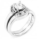 Sterling Silver Round Cz Wedding Ring Set with Prong Set Cz in the Middle