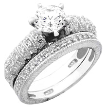 Load image into Gallery viewer, Sterling Silver Pave Set Cz Wedding Ring Set with a Prong Set Cz in the CenterAnd Ring Width of 9MM