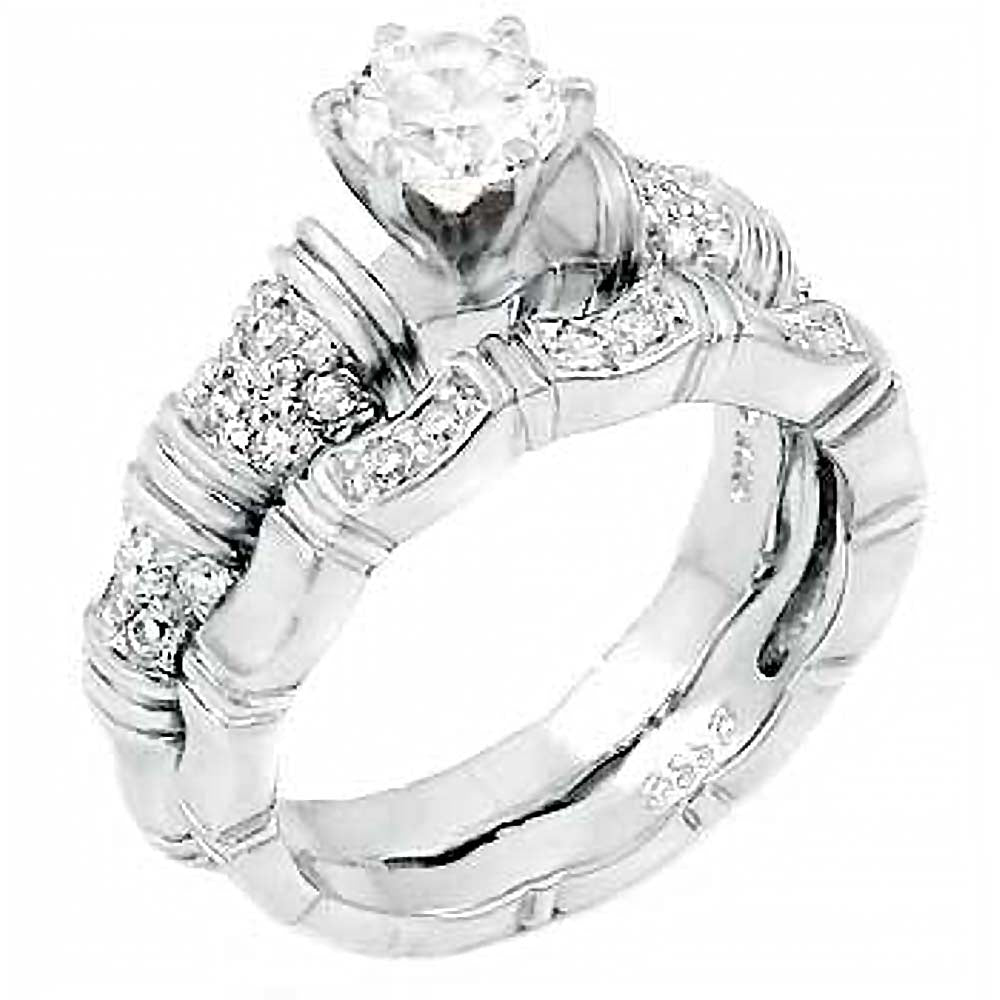 Sterling Silver Pave Set Cz Wedding ring Set with a Prong Set Cz in the CenterAnd Ring Width of 10MM