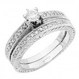 Sterling Silver Pave Set Cz Wedding Ring Set with a Prong Set Cz in the CenterAnd Ring Width of 7.5MM