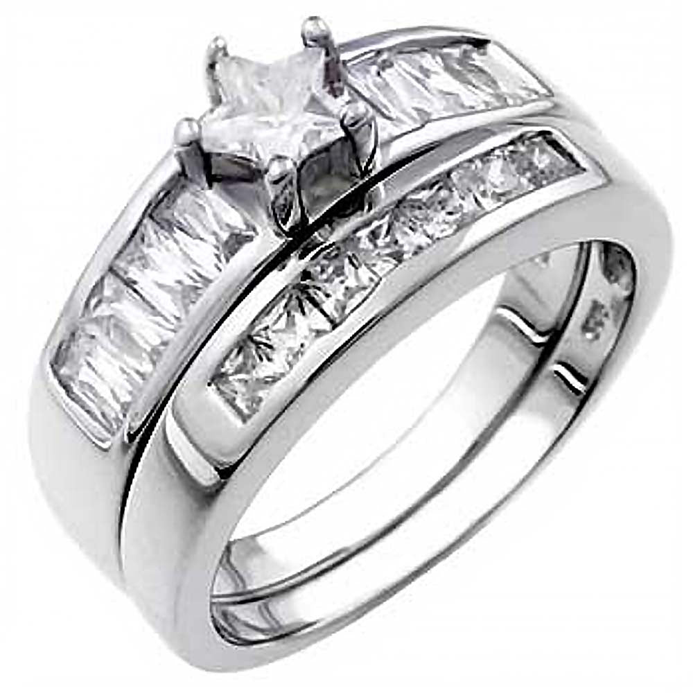 Sterling Silver Baguette and Princess Cut Cz Ring Set with a 5MM Star Cut Cz in the CenterAnd Ring Width of 5MM