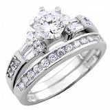 Sterling Silver Round and Trapezium Cz Engagement Ring Set with a 5MM Prong Set Cz in the CenterAnd Ring Width of 8MM
