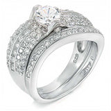 Sterling Silver Pave Set Cz Ring Set with a 6MM Round Cz in the CenterAnd Ring Width of 10MM