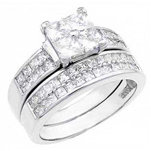 Load image into Gallery viewer, Sterling Silver Cz Wedding Ring Set with an Invisible Princess Cut Cz in the Center