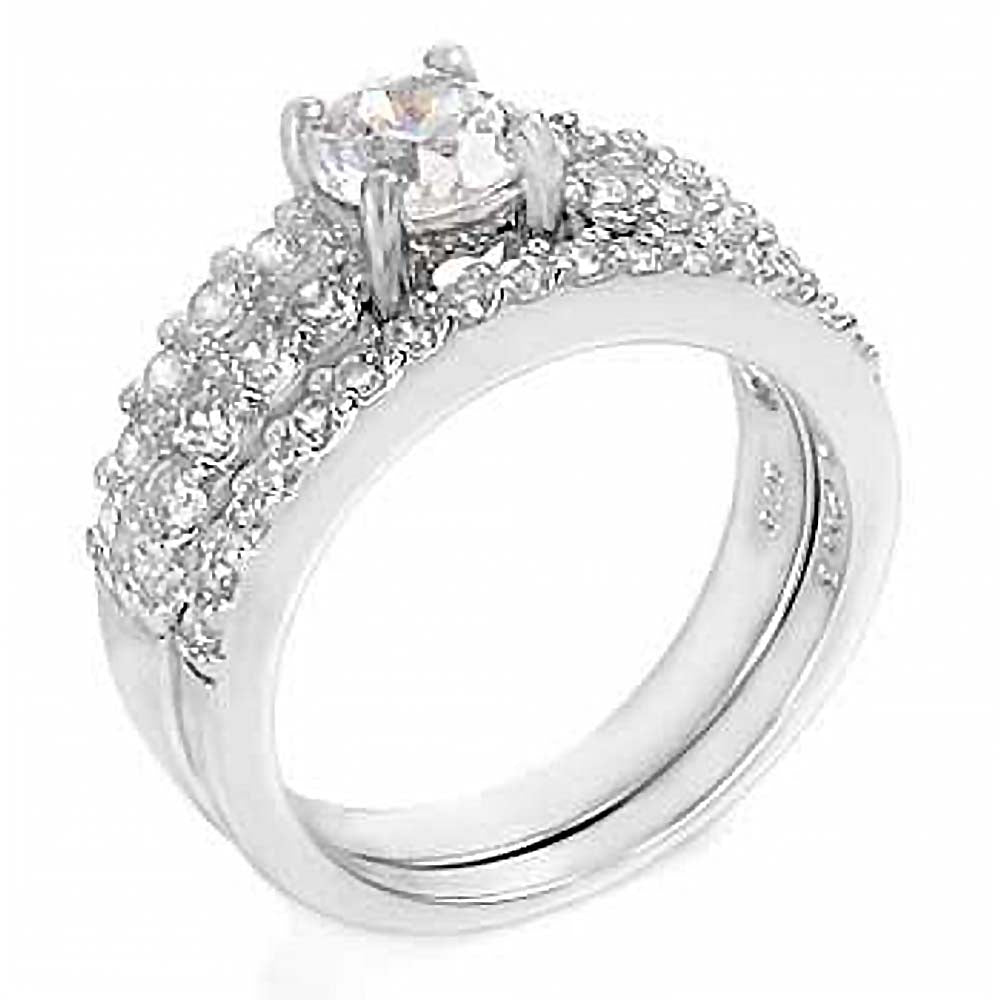 Sterling Silver Round Cz Ring Set with a Round Cut Cz in the CenterAnd Ring Width of 7MM