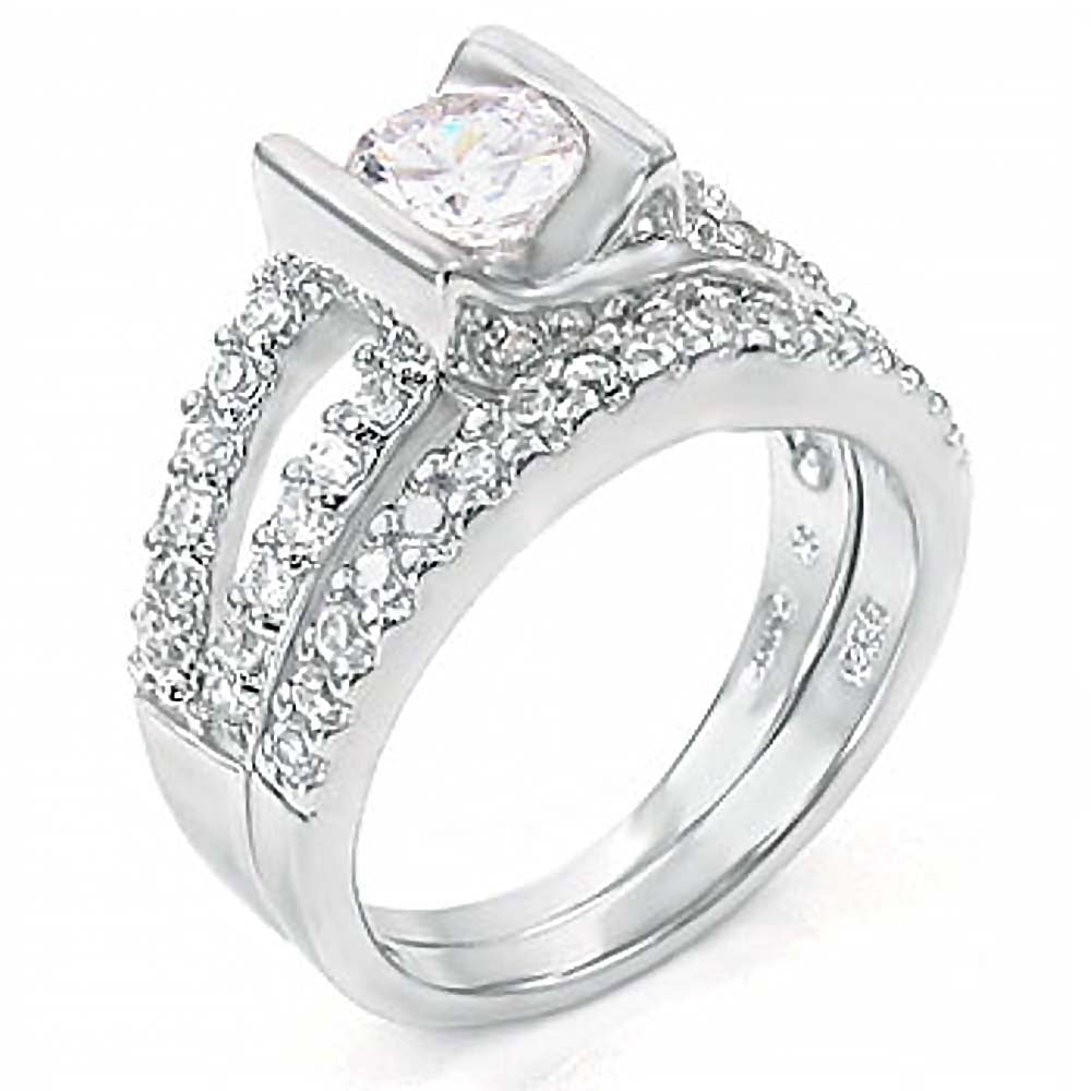 Sterling Silver Cz Ring Set with a 6MM Round Cut Cz in the CenterAnd Ring Width of 10MM