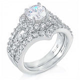 Sterling Silver Heart Shape Round Ring Set with a 6MM Prong Set Cz in the CenterAnd Ring Width of 6MM