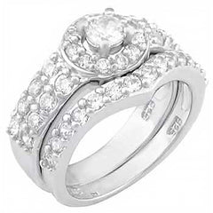 Sterling Silver Cz Ring Set with a 4MM Round Cz in the CenterAnd Ring Width of 11MM