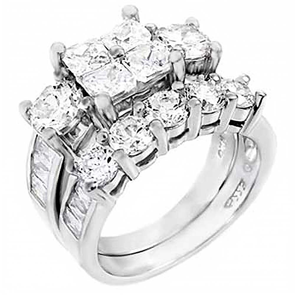 Sterling Silver Princess-Round-Baguette Cz Ring Set with Ring Width of 13MM