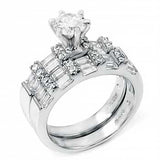 Sterling Silver Baguette and Round Cz Ring Set with a 6MM Prong Set Round Cz in the CenterAnd Ring Width of 9MM