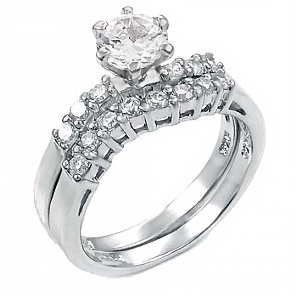 Sterling Silver Cz Ring Set with a 6MM Prong Set Round Cz in the CenterAnd Ring Width of 6MM