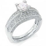 Sterling Silver Pave Set Cz Ring Set with a 6MM Prong Set Round Cz in the CenterAnd Ring Width of 9MM