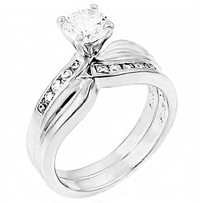 Sterling Silver Round Cz Wedding Ring Set with a 6MM Prong Set Round CzAnd Ring Width of 6MM