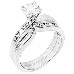 Sterling Silver Round Cz Wedding Ring Set with a 6MM Prong Set Round CzAnd Ring Width of 6MM