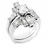 Sterling Silver Baguette Cz Wedding Ring Set with Prong Set Cz in the Center