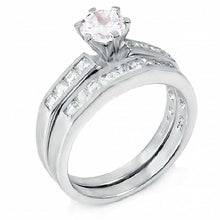 Load image into Gallery viewer, Sterling Silver Square Cz Ring Set with a 6MM Prong Set Cz in the CenterAnd Ring Width of 7MM