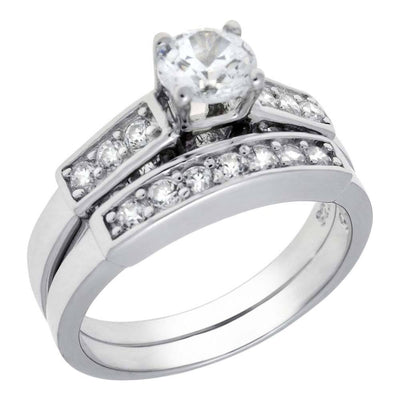 Sterling Silver Pave Set Cz Ring Set with a 5MM Round Cz in the CenterAnd Ring Width of 7MM