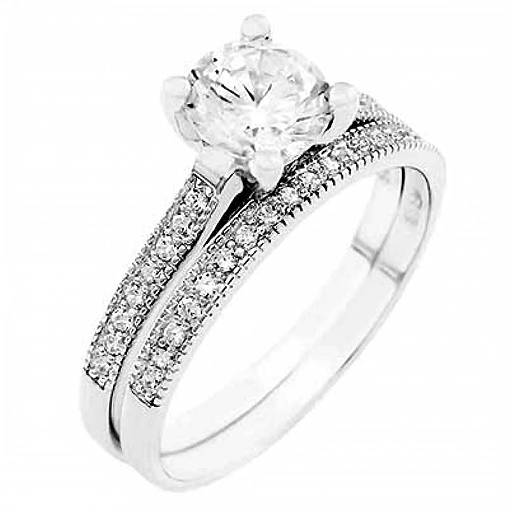 Sterling Silver Round Cz Ring Set with a 7MM Prong Set Cz in the Center