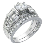 Sterling Silver Baguette and Round Cz Ring Set with a 6MM Round Cut Cz in the CenterAnd Ring Width of 9MM