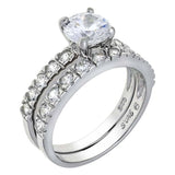 Sterling Silver Round Cz Engagement Ring Set with a 6MM Prong Set Round Cz in the CenterAnd Ring Width of 7MM