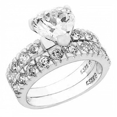 Sterling Silver Cz Ring Set with a 7MM Heart Round Cz in the CenterAnd Ring Width of 10MM