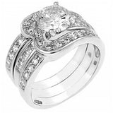 Sterling Silver Belt Shape Engagement Ring Set with an 8MM Prong Set Round Cz in the CenterAnd Ring Width of 14MM
