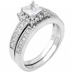 Sterling Silver Round Cz Ring Set with a 5MMx5MM Princess Cut Cz in the CenterAnd Ring Width of 9MM