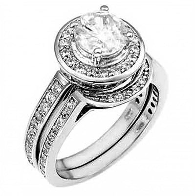 Sterling Silver Cz Ring Set with a 7MM Round Cz in the CenterAnd Ring Width of 13.5MM