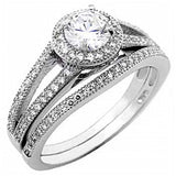 Sterling Silver Pave Set Cz Ring Set with a 5MM Round Cz in the CenterAnd Ring Width of 10MM