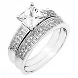 Sterling Silver Pave Set CzRing Set with an Princess Cut Cz in the CenterAnd Ring Width of 9MM