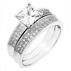 Sterling Silver Pave Cz Ring Set with a Princess Cut Cz in the Center, Ring Width of 9MM
