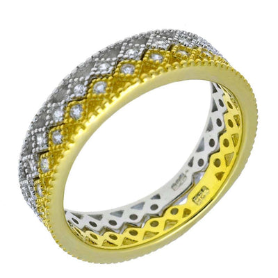 Sterling Silver Duo-Color Stackable Crown Ring Set with Ring Width of 12MM