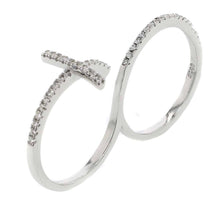 Load image into Gallery viewer, Sterling Silver Clear CZ 2 Finger Cross Rings with Ring Width of 11MM