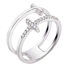 Load image into Gallery viewer, Sterling Silver Cubic Zirconia Double Crosses Ring
