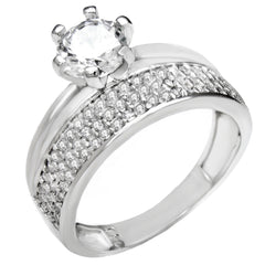 Sterling Silver Solitaire Micro Pave Band Wedding Ring Width-8.3mm