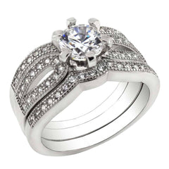 Sterling Silver Three Piece Bridal Ring Set With Cubic Zirconia StonesAnd Weight 7 gramAnd Width 9.5 mmAnd Center Stone Thickness 5.5 mm