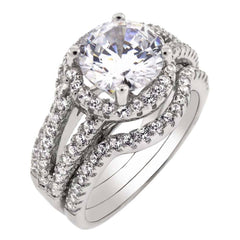 Sterling Silver Three Piece Bridal Ring Set With Cubic Zirconia StonesAnd Width 15 mmAnd Center Stone Thickness 7 mm