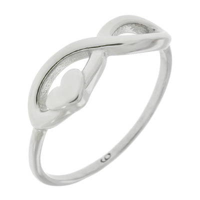 Sterling Silver Infinity With Heart Rhodium Ring