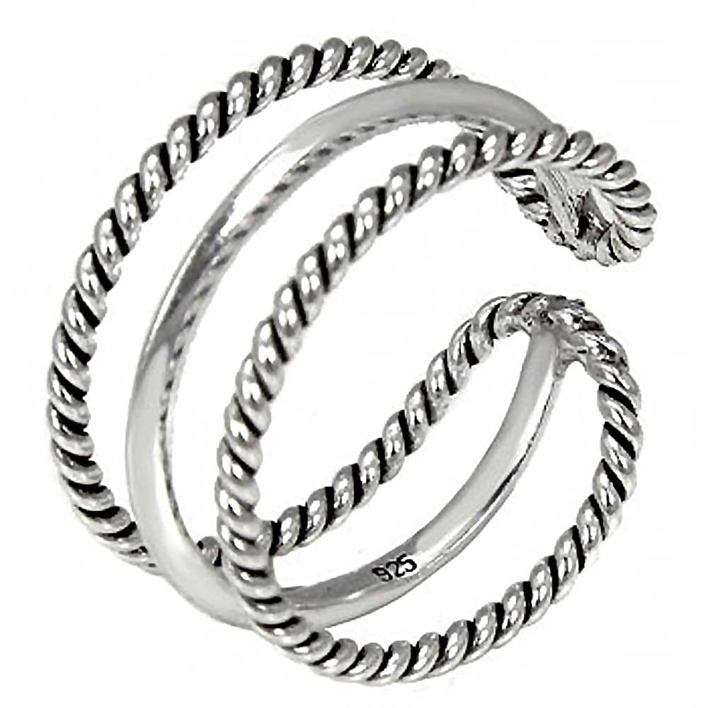 Sterling Silver Oxidized Rope Tube Adjustable Size Ring with Ring Width of 13MM