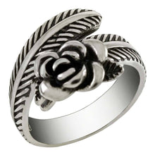 Load image into Gallery viewer, Sterling Silver Adjustable Oxidized Rose On Feather Ring